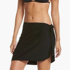 Robin Piccone One Size O/S Pareo Cover Up Short Sarongs Beach Wrap Skirt Black
